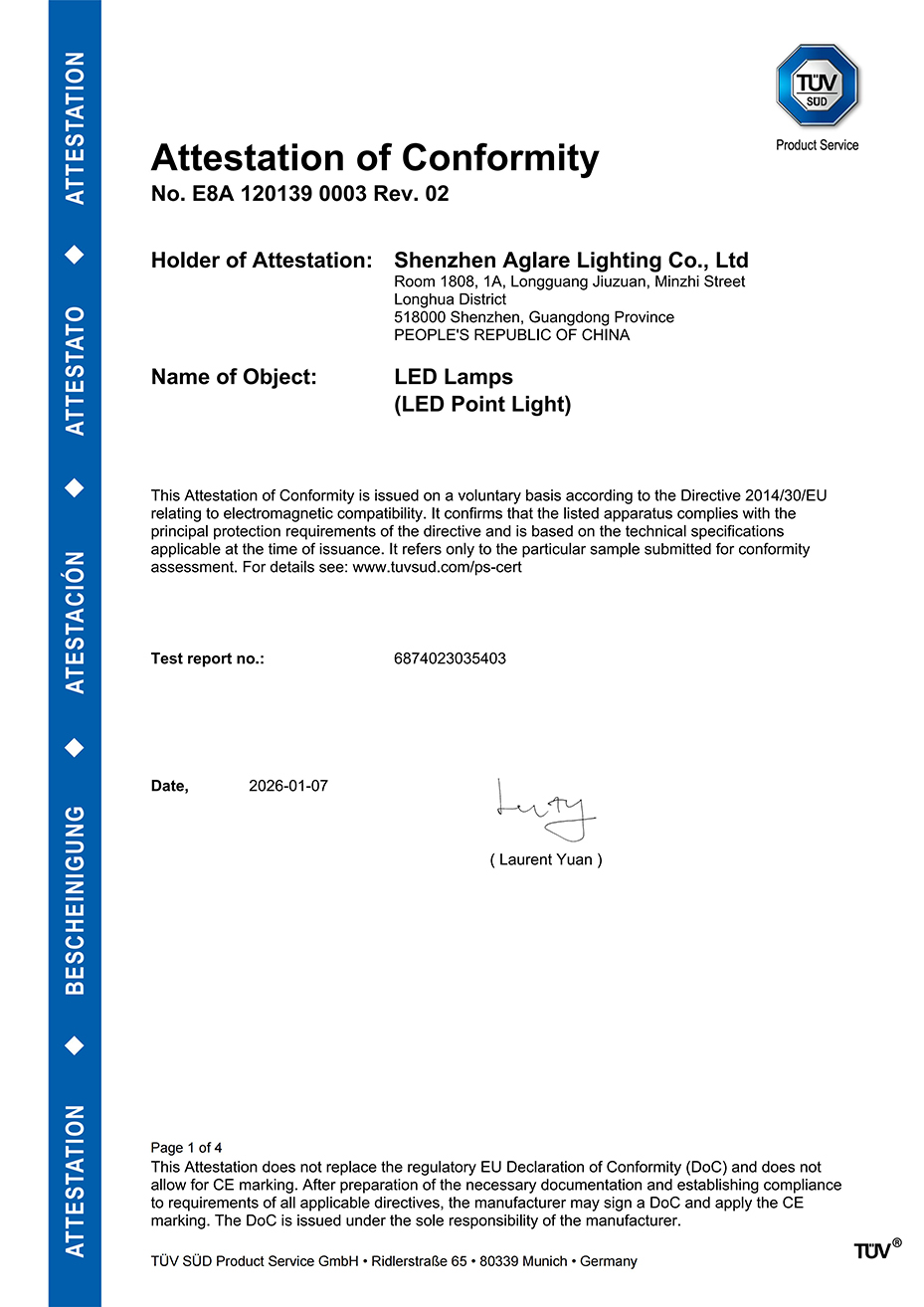 沙巴电竞照明发光字装饰led灯泡通过TUV CE(EMC)认证
